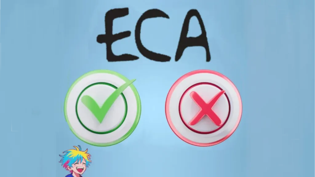 Sigla "ECA", abaixo dois ícones, um de verdadeiro e outro de falso